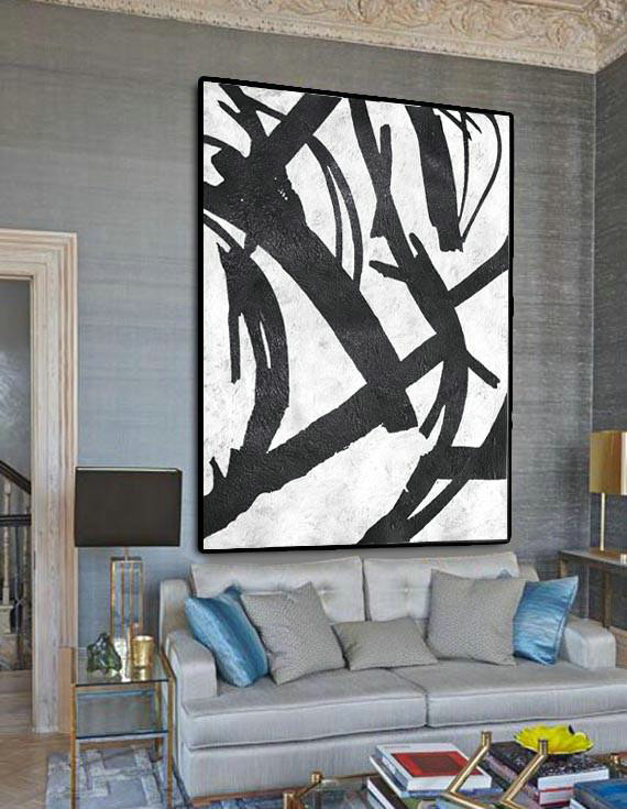 Black And White Minimal Painting On Canvas,Large Living Room Decor #N6R7